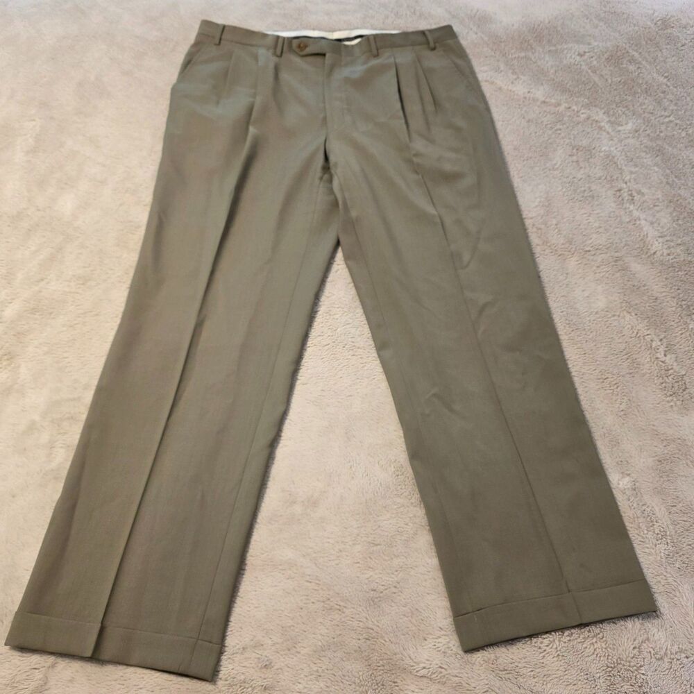 Canali Made in Italy Dress Pants Men 38x30 Khaki Tan Double Pleated Cuffed